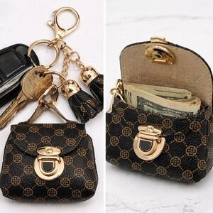 Mini Bag Charm w/ Tassels Key Holder Goldtone Hardware‎ **READ DESCRIPTION**#348